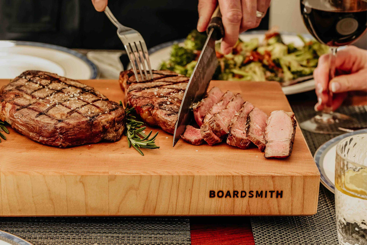  Maple End Grain Butcher Block from The Boardsmith highlighting its thick, durable construction.
