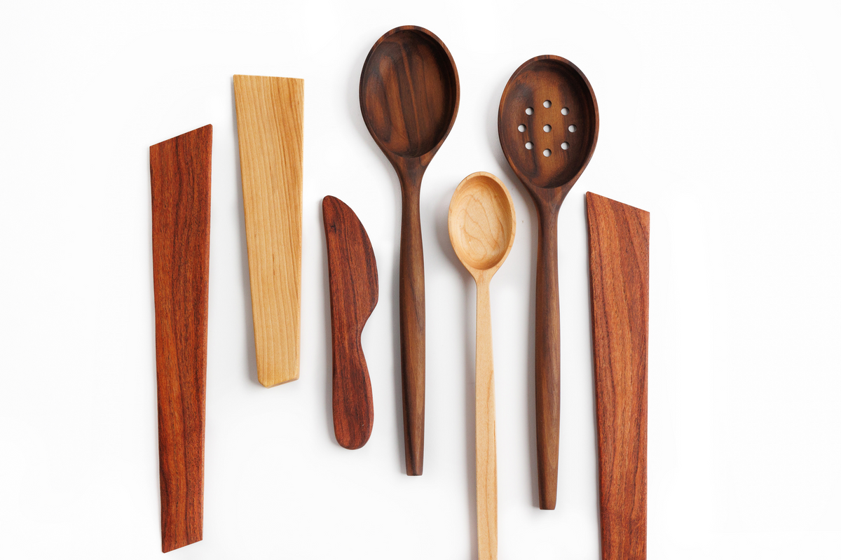 8-Piece Wooden Utensil Set with Holder