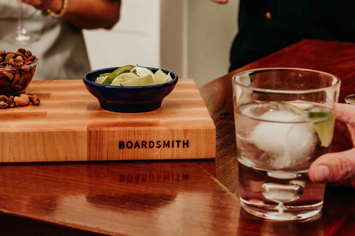 Corner view of a Maple End Grain Butcher Block by The Boardsmith showcasing its sturdy build and finish.